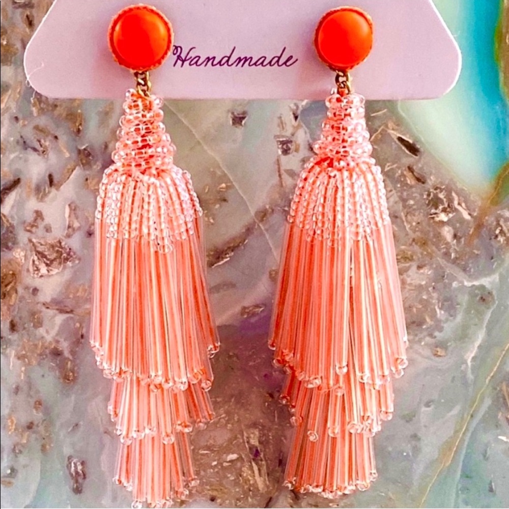 NWT Deepa Gurnani Beaded Peach Chandeliers
